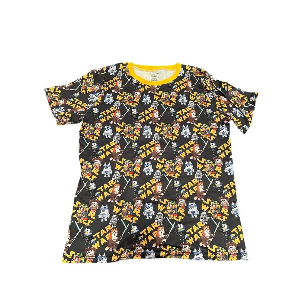 Bluey Star Wars Pajama Set Kids Large Black Yellow Shirt‎ Shorts Sleepwear
